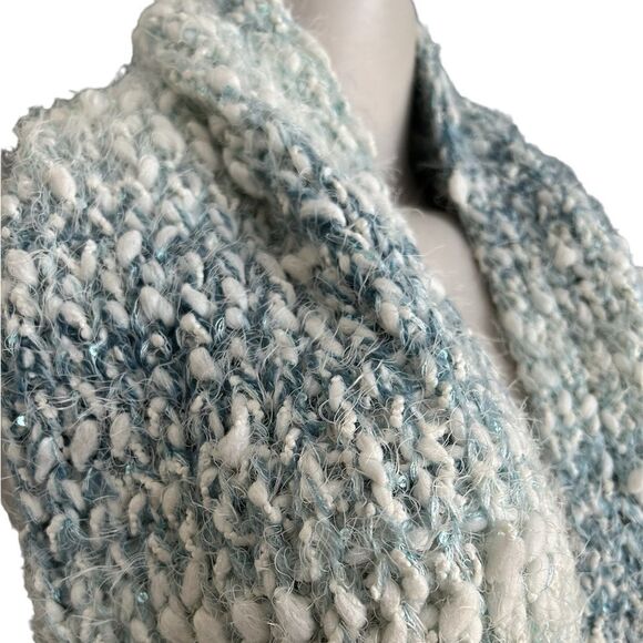 Cozy Aged Blue Metallic Sequins Fuzzy Yarn Infinity Long Thick Scarf One Size - Picture 2 of 6
